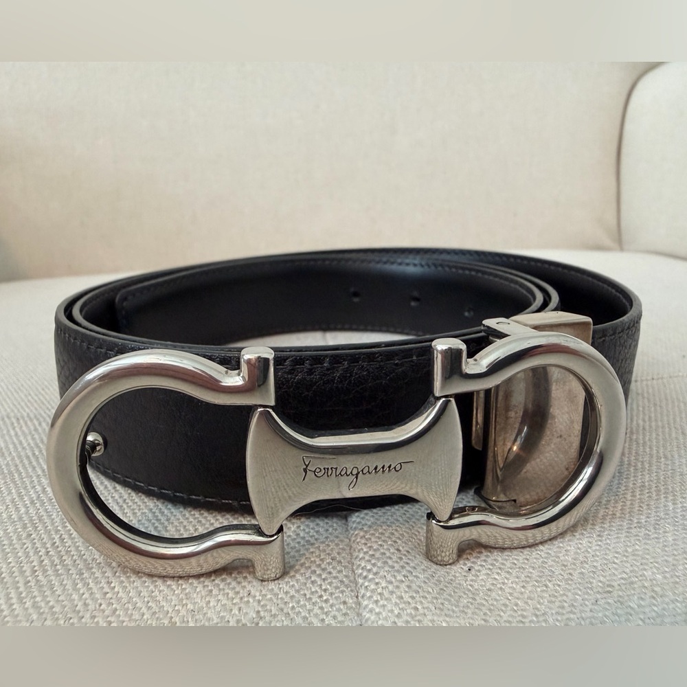 FERRAGAMO Reversible Leather Belt Double Sided Black